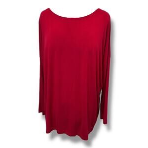 Piko Women’s Long Sleeve Wide Neck Oversized Bamboo Tunic, Red, Size L
